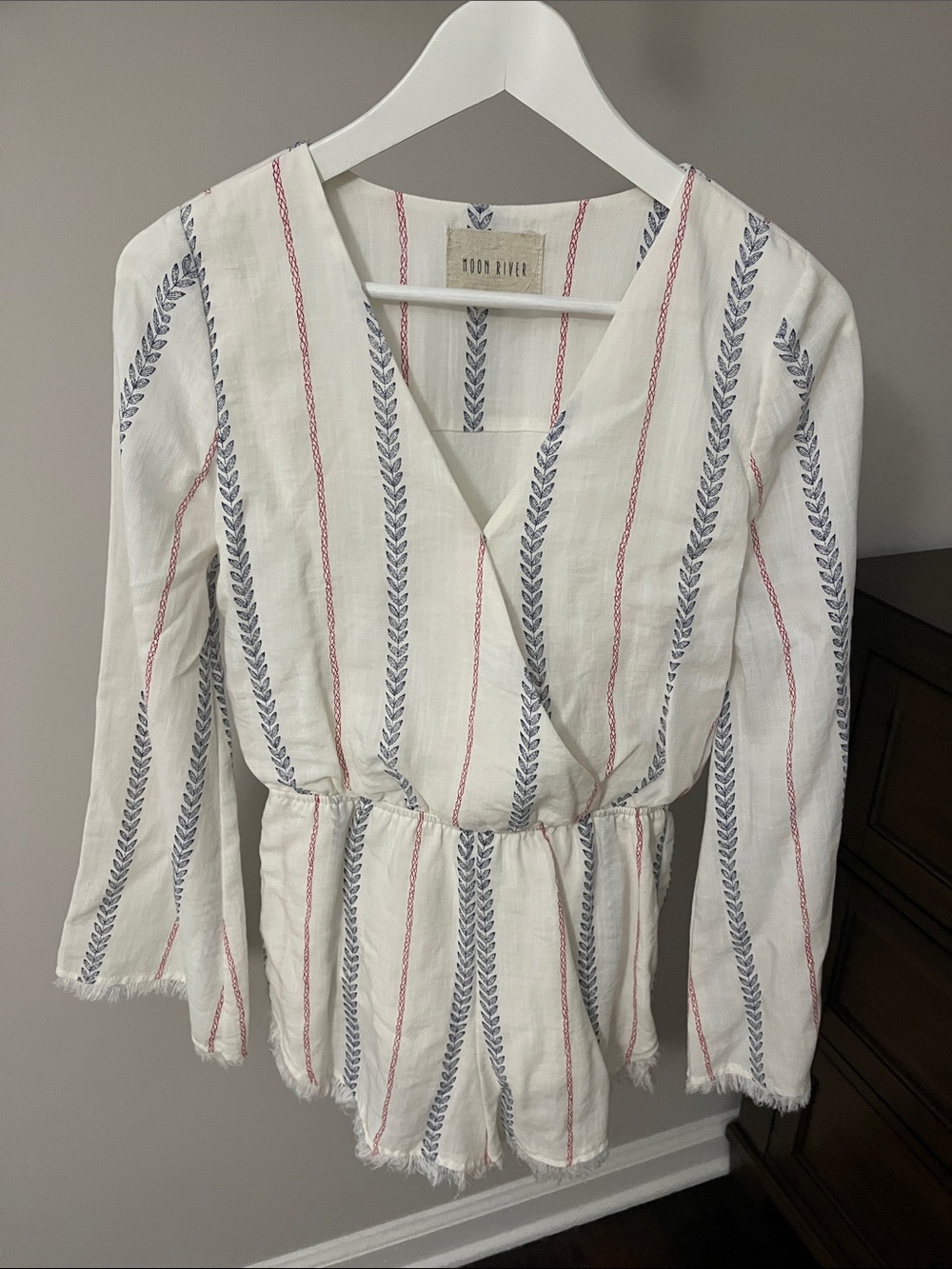 MOON RIVER White Stripe V-Neck Romper
